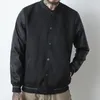 Män PU Läder Sleeve Woolen Varsity Baseball Jacket Stand Krage Svart Prepppy Japan Stil Man Ytterkläder Höst LJ201013