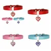 Pet Dog Collar With Diamond Heart Bell Fashion PU Leather Pet Dog Cat Collars Small Dog Neck Adjustable Strap RRA2711