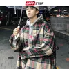 Lappster Men Streetwear Plaid Wool Coats Mens Harajuku Vintage 한국 스타일 재킷 코트 남성 힙합 재킷 Windbreaker 201126