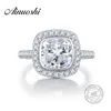 Ainuoshi 3 Carat Brilhante Almofada Corte NSCD Noivado Grande Anel Genuine 925 Esterlina Prata Anéis para Mulheres Anniversary Presente Y200107