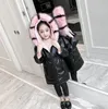 4-12 years Girl Winter Fashion Faux Leather Jacket Children's Coat Kids Outerwear Baby's warm fur jacket Girl's Christmas Gift 201126