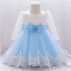 Beads Flower Infant Baby Girl Dress Lace Big Bow Baptism Dresses for Girls First Year Birthday Party Wedding Baby Clothes LJ200827