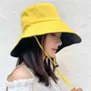 Мода повседневная ковш для солнца шляпа Летняя женская крышка широкий Breim складной анти-ультрафиолетовый плоский рыбацкая кепка Панама женская шапка Gorro Pescador G220311