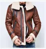 Chaud hommes hiver fourrure ceinture Faux cuir veste col haut en peau de mouton manteau laine doublure à manches longues hommes en cuir Bomber hiver manteaux