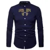 Mäns Casual Shirts Luxury Broderi Henley Shirt Män 2022 Brand Mandarin Collar Långärmad Klänning Bröllop Business Man