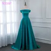 Party Dresses YQLNNE 2021 Off The Shoulder Long Prom Turquoise Satin Formal Evening Gown Women Dress Zipper Back YQLNNE1