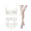 Varsbaby sexy dentelle florale à armatures push up lingerie ensemble 4pcs / lots soutien-gorge + culotte + jarretière + bas LJ200814