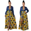 秋の女性ドレスアフリカのファッション印刷長いエレガントプラスサイズマキシベスティドスハイストリート164K