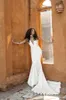 New Year Sexy Mermaid Wedding Dresses Deep V Neck Appliques Lace Satin Bridal Gowns Backless Sweep Train Wedding Dress Robe De Mariee