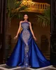 2022 Tallas grandes Árabe Aso Ebi Royal Blue Sirena Vestidos de baile Cristales con cuentas Noche Fiesta formal Segunda recepción Cumpleaños Vestidos de compromiso Vestido ZJ744