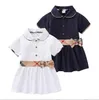 Summer Baby Girls Princess Dresses With Bowknot Cotton Kids Turn-Down Collar Short Sleeve Dress Cute Girl Plaid Skirt Children Clothes Age