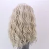 24 "Natural Wavy Wig Women Lady Golden Blonde Curly Spets Front Synthetic Hair