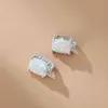 Boucles d'oreilles en argent sterling de luxe 925 pour femmes Opale blanche rectangulaire avec zircon 925 bijoux (Lam Hub Fong) 220114