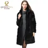 Nouveau hiver réel manteau de fourrure de lapin col montant épais doux chaud fourrure naturelle longue veste femmes vêtements d'extérieur manteaux de fourrure pleine peau LJ201201