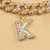 Stonefans 26 Inledande baguette -bokstav halsband Rostfritt stål för kvinnor Miami Iced Out Cuban Link Chain Pendant Necklace Jewelry Q267Q