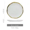 Ceramic Dinner Plate Gold Inlay Snack Dishes Luxury Gold Edges Plate Dinnerware Kitchen Plate Black White Set 201217
