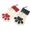 Pluizig Santa Sokken Kerst Huisdier Dog Plaid Paw Stocking Opknoping Open haard Kerstboom Kerstdecoratie