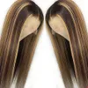 Ombre Highlight Straight Menselijk Haar Pruiken Middendeel, Honing Blonde Bruin Diepe Delen Remy Haar Pruik voor Black Women 150% Dichtheid 22 inch