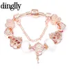 DINGLLY nouveau Bracelet à breloques coeurs unis en or Rose pour femmes perles de verrouillage en forme de coeur marques de mode Bracelet bracelets Femme cadeaux