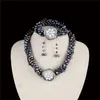 Pearl Jewellery Set Black Nugget Pearls Necklace Bracelet Earrings Five Strands Twisted Freshwater Pearls Womens Jewelry