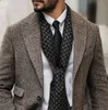 Zimowe tweed men garnitury do ślubnych Tuxedos na zamówienie mody długą płaszcz garnitur impreza Blazer tylko jedna kurtka