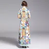 Banulin مدرج مصمم الربيع عطلة ماكسي فستان المرأة طويلة الأكمام رائع مطبوعة خمر قميص طويل اللباس vestido 201204