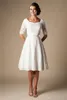 Vintage en dentelle courte modeste des robes de mariée de réception avec des manches de répétition informelles