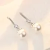 10mm 12mm perle femmes mode fleur perle boucles d'oreilles femmes S925 boucles d'oreilles en argent Sterling Net rouge véritable argent boucles d'oreilles nouvelle tendance