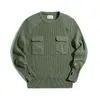 Maden Vintage Pocket Pocket Knitedセーター男性のコマンドーの固体特大の暖かいレトロプルオーバートップOネックセーターニット弾性211221