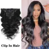 Clip In Hair Extensions Human Hair Brazilian Body Wave 8 Pcs/Set Natural Black Color 8-26 Inch 120G