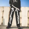 Calças de brim dos homens Skeleton Oversized Black 2021 Denim Mens Streetwear Hip Hop Homem Calças Retas Calças Macacões W14461