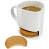 Vit glaserad keramikmugg Kaffe Tea kex Mjölk Dessert Cup Teacup Side Cookie Fickor Hållare För Hem Office 250ml WQ86-WLL