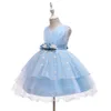 Barnbröllop Bankett Multilayer Fluffy Princess Dress For Kids 2-10 år gammal V-Neck Flower Girl Dress For Birthday Party