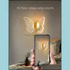 Vägglampa hem deco levererar trädgård postmodern kreativ fjäril led akrylskugga lyxiga nordiska sänglampor applikationer mural för de