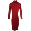 Herbst Winter Frauen Gestrickte Kleid Rollkragenpullover Kleider Dame Slim Bodycon Langarm Kleid Grundiert Vestidos 210319