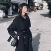 Mélanges de laine pour femmes classique noir pardessus manteau manteaux de laine lourde femme lâche revers écharpes vêtements d'extérieur hiver vintage dame long trench ber