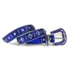 Cinto de strass cowgboy bling cristal azul ocidental cravejado cinto de couro fivela para men1726848