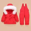 ダウンコートジャケットキッズ幼児ジャンプスーツの女の女の子の男の子の服冬の服のスノースーツオーバーオール2 PCS衣類セットLJ201221