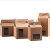Gift Wrap thee Verpakking Karton Kraft Papieren Bag, Clear Window Box voor Cake Cookie Food Storage Standing Up Packing Bag