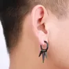 Boucles d'oreilles pendantes en acier titane, cerceau de perçage de Style occidental avec pendentif Crux, bijoux d'oreille cadeaux pour hommes