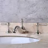 Rubinetti per lavandino del bagno Becola Design Rubinetto per lavabo in nichel spazzolato Doppia maniglia Set da 3 pezzi Rubinetto e miscelatore acqua freddaB-618L1