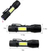 Mini lampe de poche LED COB torche rechargeable USB torches LED zoom lampes de poche puissantes et super lumineuses avec batterie intégrée câble USB