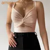 New V-neck Open Back Vest Sexy Womens Solid Color Kink Elastic Tie Small Outdoor Tank Top S-XL