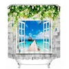 3d Sea View outside the Window Pattern Shower Curtains Bathroom Curtain Thicken Waterproof Thickened Bath Curtain T200711