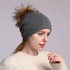 Осень зима помпам шапочки шляпа женщин вязаные шерсти черенок шапочки повседневные женские шапки реальные еноты шерсть 220112