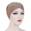 Czapki do czapki/czaszki kobiety turban hat elastyczne krzyżowe głowica stały kolor sali muzułmańska moda bandana india czapka hair akcesoria 1 eger22