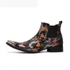 Luxury Print Men Shoes Genuine Leather dress Boots Fashion Elegant Metal Pointed Toe cowboy Boots Big Size Gentleman Short Boots