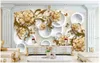 壁3D壁画壁紙モダンなゴールデンジュエリー花蝶3Dベッドルームソフトパックテレビ背景壁の装飾