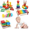Kinderen Montessori Houten Speelgoed Regenboog Blokken Kind Leren Baby Music Rattles Grafisch Kleurrijk Educatief Speelgoed