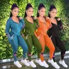 HAOYUAN Sexy Two Piece Set Jumpsuit Long Sleeve Zip Hoodies Top+pocket Pants Tracksuits Fall Women Clothing Streetwear Outfits 201007